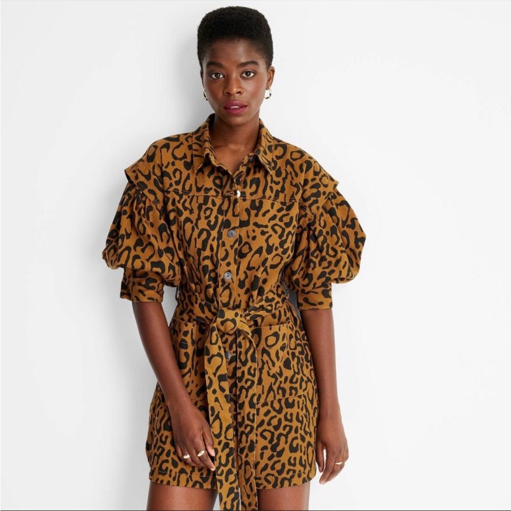 Target Future Collective Kahlana Barfield Brown leopard utility denim dress